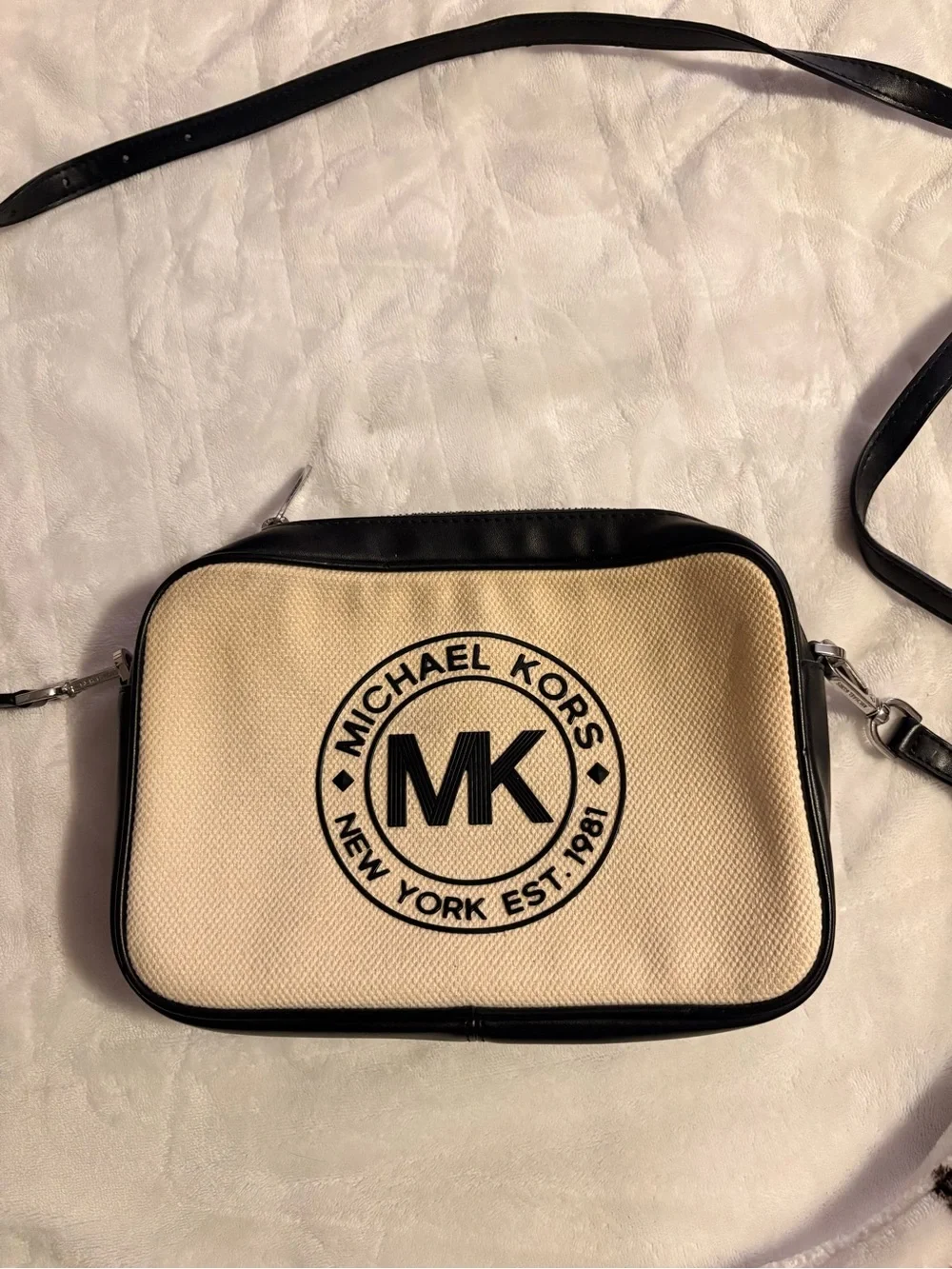 Michael Kors Beige and Black MK Logo Crossbody Messenger